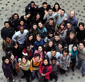 A group gathered in a circle, seen from above